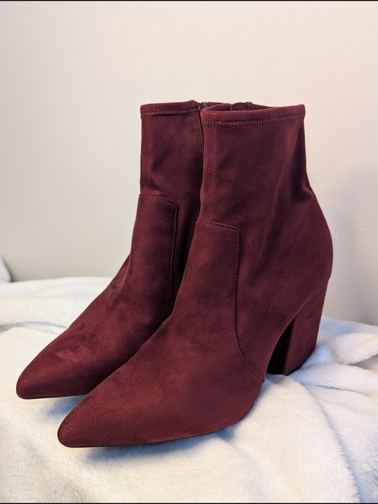 ON 34th Shoes - Women's Burgundy Suede Pointed-Toe Block Heel Ankle Boots